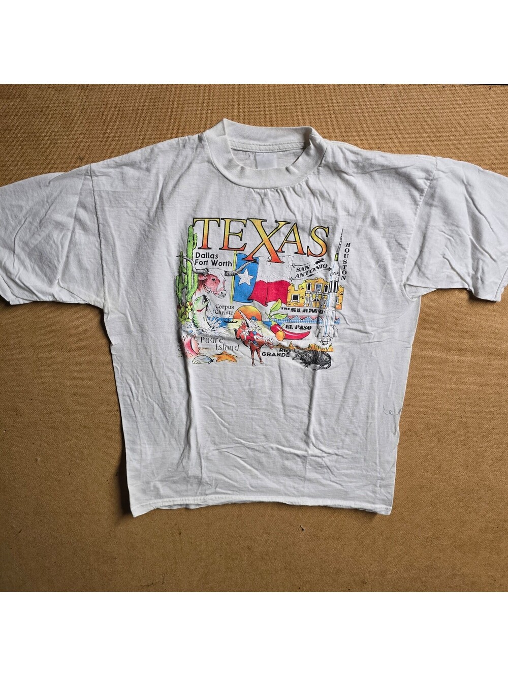 Vintage Texas Souvenir T Shirt Graphic Tee White Travel Vacation Tourist Sz L